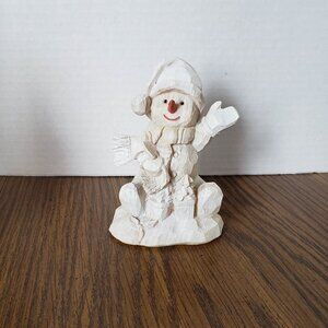 Design Works Carved Wooden Snowman Figurine